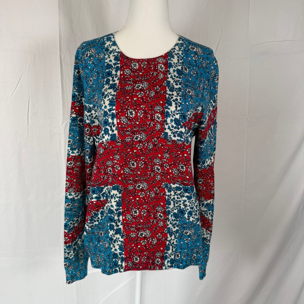 NWT Boden Catriona Cotton Crew Jumper in Cerulean Blue Union Jack Size‎ Medium